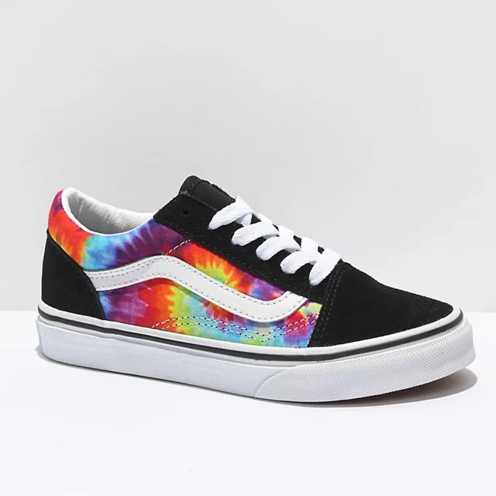 Vans Old School Black & Rainbow Tie Dye Skate Shoes Girls Size 1